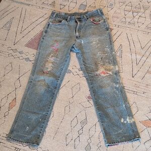 Hand Embroidered Distressed Blue Jeans